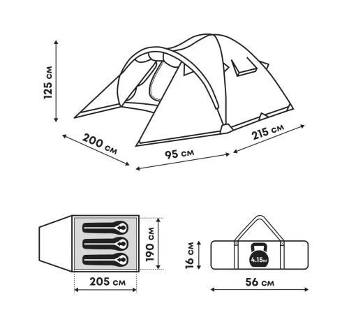 Палатка RSP Deep 3 Green (3-х мест.)  фото в интернет-магазине Travers