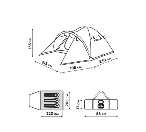 Палатка RSP Deep 3 Blue (3-х мест.)  фото в интернет-магазине Travers