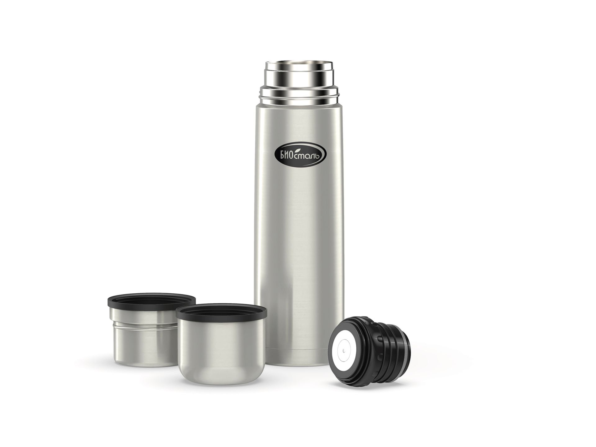 Термос  Biostal NB-1000K2, 1,0 л (Металлик) 2 чашки фото в интернет-магазине Travers
